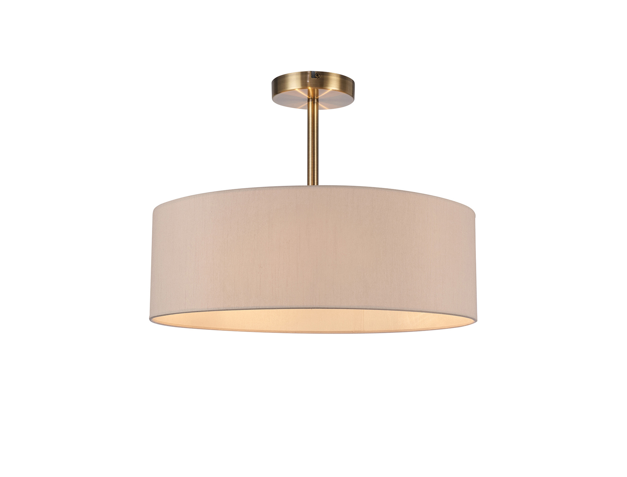 DK0699  Baymont 45cm Semi Flush 3 Light Antique Brass, Nude Beige/Moonlight